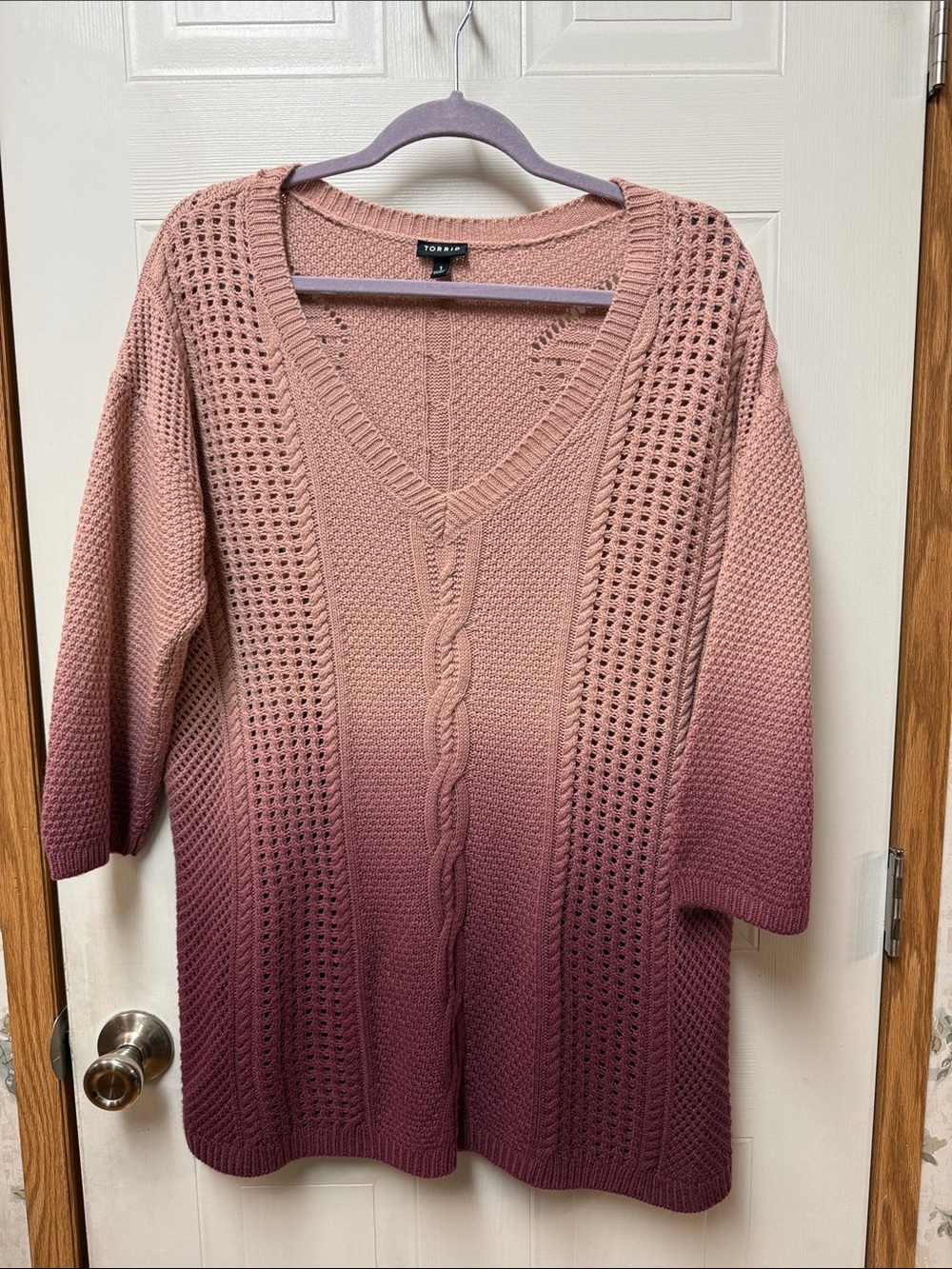 Torrid Ombre Cable Knit V-Neck Tunic Sweater - Pink to Plum Size 1